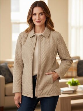 NEW YORK CLASSICS Tan Quilted Zip Up Lightweight Jacket Coat M